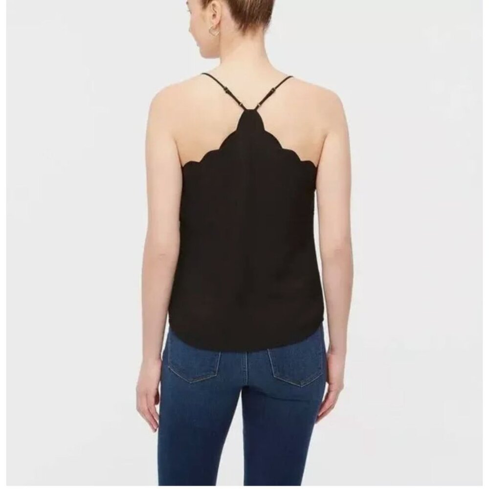 J Crew Cami Tank Top Womens 22 Black Sleeveless Scallop Trim Feminine Minimalist - Picture 2 of 11